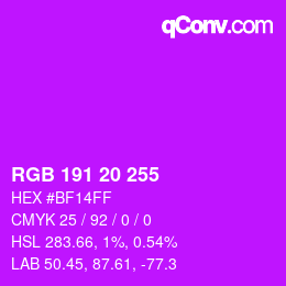 Color code: RGB 191 20 255 | qconv.com