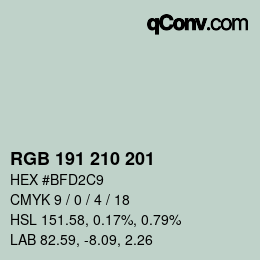 Color code: RGB 191 210 201 | qconv.com