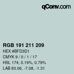 カラーコード: RGB 191 211 209 | qconv.com