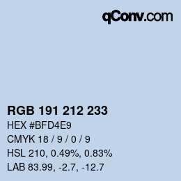 Código de color: RGB 191 212 233 | qconv.com