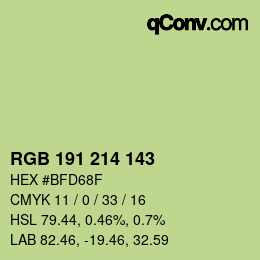 Color code: RGB 191 214 143 | qconv.com