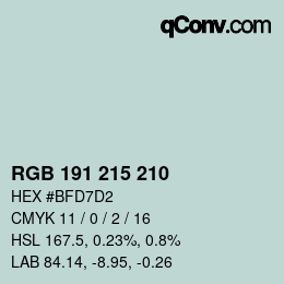Código de color: RGB 191 215 210 | qconv.com