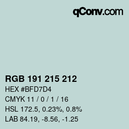 カラーコード: RGB 191 215 212 | qconv.com