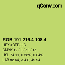 カラーコード: RGB 191 216.4 108.4 | qconv.com