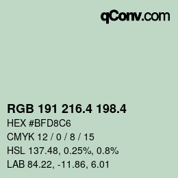カラーコード: RGB 191 216.4 198.4 | qconv.com