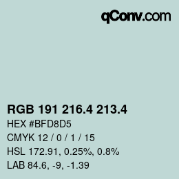 カラーコード: RGB 191 216.4 213.4 | qconv.com