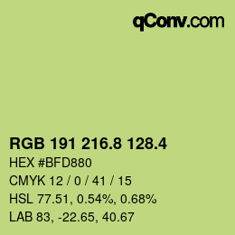 カラーコード: RGB 191 216.8 128.4 | qconv.com