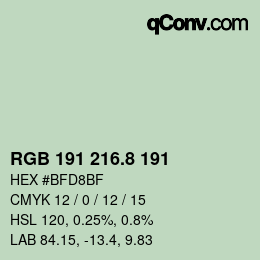カラーコード: RGB 191 216.8 191 | qconv.com