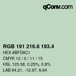 カラーコード: RGB 191 216.8 193.4 | qconv.com