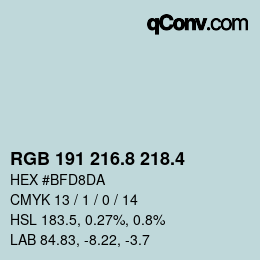 カラーコード: RGB 191 216.8 218.4 | qconv.com