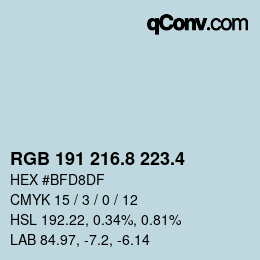 カラーコード: RGB 191 216.8 223.4 | qconv.com