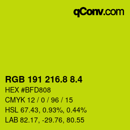 カラーコード: RGB 191 216.8 8.4 | qconv.com