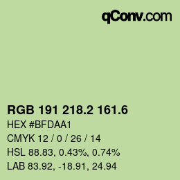 カラーコード: RGB 191 218.2 161.6 | qconv.com