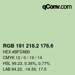 カラーコード: RGB 191 218.2 176.6 | qconv.com