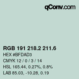 カラーコード: RGB 191 218.2 211.6 | qconv.com