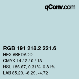 カラーコード: RGB 191 218.2 221.6 | qconv.com