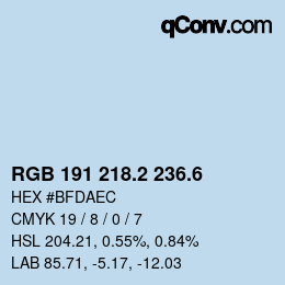 カラーコード: RGB 191 218.2 236.6 | qconv.com