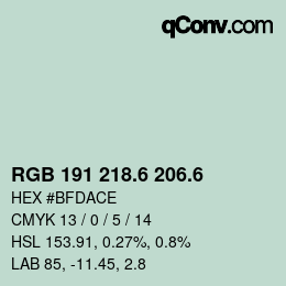 カラーコード: RGB 191 218.6 206.6 | qconv.com