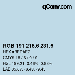 カラーコード: RGB 191 218.6 231.6 | qconv.com