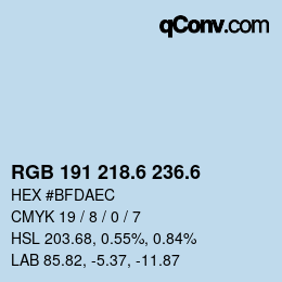 カラーコード: RGB 191 218.6 236.6 | qconv.com