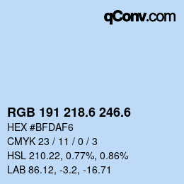 カラーコード: RGB 191 218.6 246.6 | qconv.com