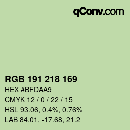 Color code: RGB 191 218 169 | qconv.com