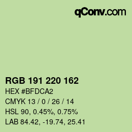 Color code: RGB 191 220 162 | qconv.com
