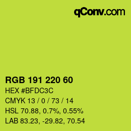 Color code: RGB 191 220 60 | qconv.com