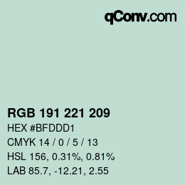 Color code: RGB 191 221 209 | qconv.com