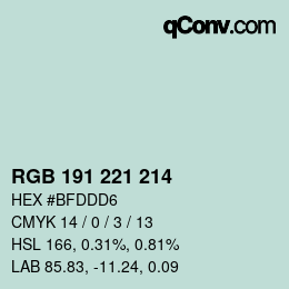 カラーコード: RGB 191 221 214 | qconv.com