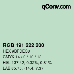 カラーコード: RGB 191 222 200 | qconv.com
