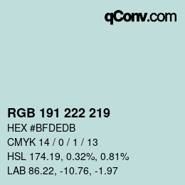 Color code: RGB 191 222 219 | qconv.com