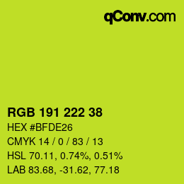 Color code: RGB 191 222 38 | qconv.com