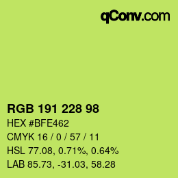 Color code: RGB 191 228 98 | qconv.com