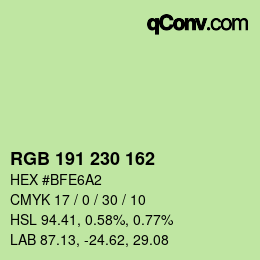 Color code: RGB 191 230 162 | qconv.com