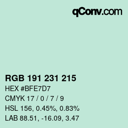 Color code: RGB 191 231 215 | qconv.com