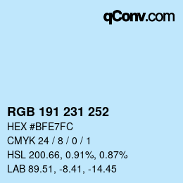 颜色代码: RGB 191 231 252 | qconv.com