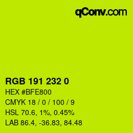 Color code: RGB 191 232 0 | qconv.com