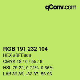 Color code: RGB 191 232 104 | qconv.com