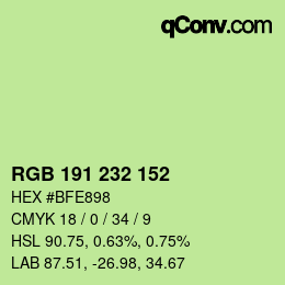 Color code: RGB 191 232 152 | qconv.com
