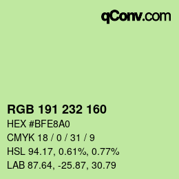 Color code: RGB 191 232 160 | qconv.com