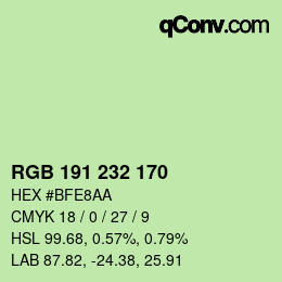 Color code: RGB 191 232 170 | qconv.com