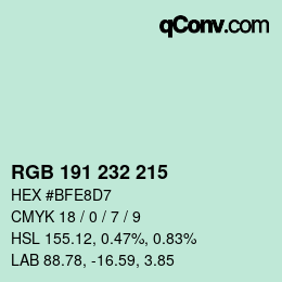 Color code: RGB 191 232 215 | qconv.com