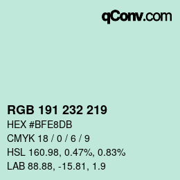 Código de color: RGB 191 232 219 | qconv.com
