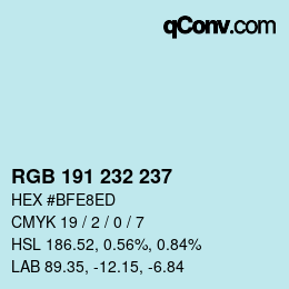 Color code: RGB 191 232 237 | qconv.com
