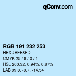 Color code: RGB 191 232 253 | qconv.com
