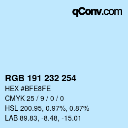 Color code: RGB 191 232 254 | qconv.com