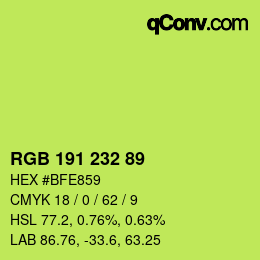 Color code: RGB 191 232 89 | qconv.com
