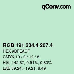 カラーコード: RGB 191 234.4 207.4 | qconv.com