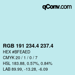 カラーコード: RGB 191 234.4 237.4 | qconv.com